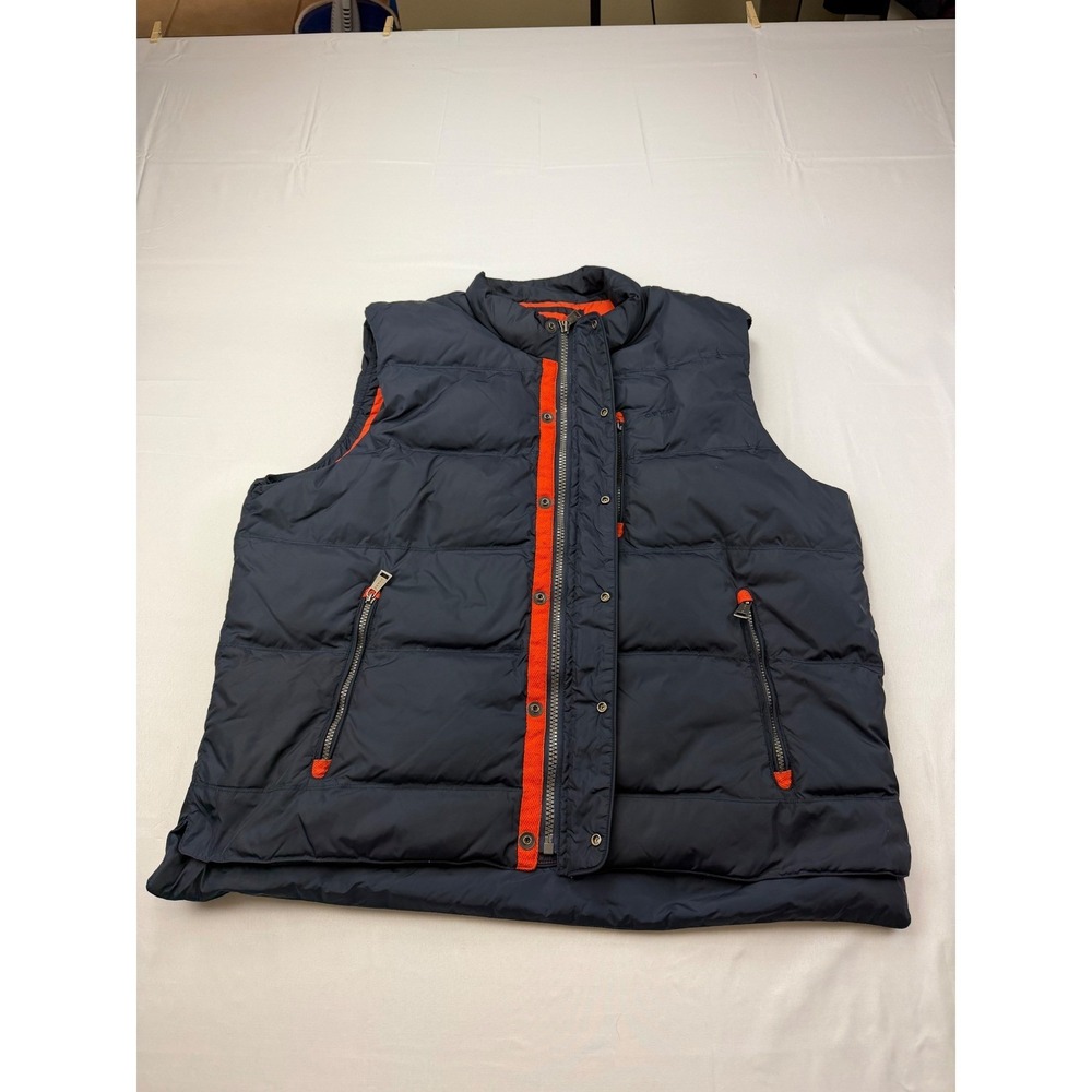 Orvis Puffer Vest Mens XL Navy Blue Orange Lining Down Filled Quilted Full Zip - Picture 5 of 12